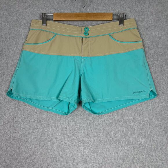 Patagonia El Cap Khaki Colorblock Stretch Wavefarer Shorts Size 8 - Picture 1 of 8